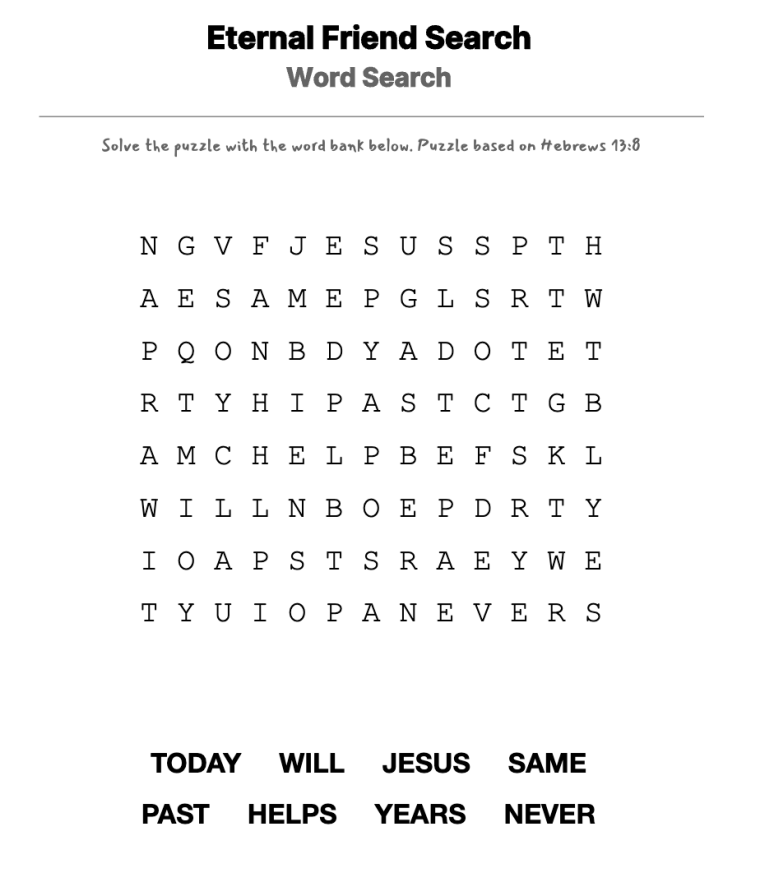 Jesus Never Changes word-search